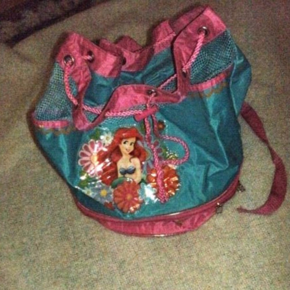 Disney Princess Little Mermaid Ariel Drawstring Beach Bag Backpack Blue & Pink
